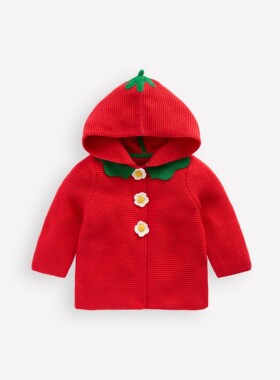 代购MiniBoden宝宝毛衣 26春秋婴儿童红色草莓连帽针织开衫 0-3岁