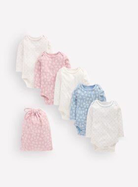 代购 MiniBoden宝宝长袖包屁衣 26秋季婴儿粉蓝爬服全棉连体衣5件