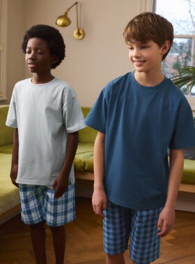 代购 NEXT男童短袖家居服 25夏季蓝灰色儿童纯棉睡衣2套装 3-16岁