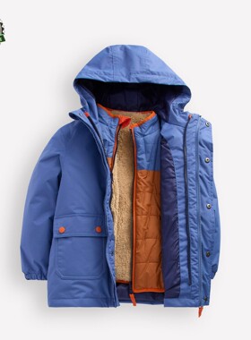现货MiniBoden儿童4合1防水外套 秋男童蓝色保暖薄夹棉大衣 4-5岁