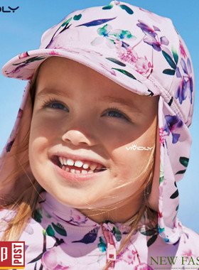 现货 NEXT儿童防晒帽护颈帽 春秋夏淡紫色女宝宝儿童沙滩遮阳泳帽