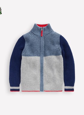 代购 MiniBoden儿童毛衣 25秋男童蓝色拉链高领厚款针织衫 2-14岁