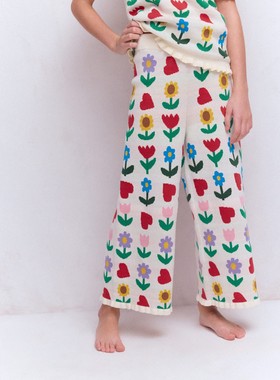 代购 MiniBoden儿童针织裤 26春季女童向日葵花边喇叭长裤 2-12岁