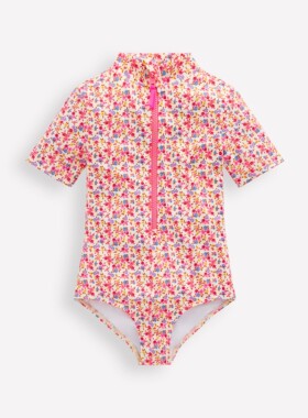 代购MiniBoden儿童连体泳衣 26春夏季大女童橙色碎花短袖防晒泳装