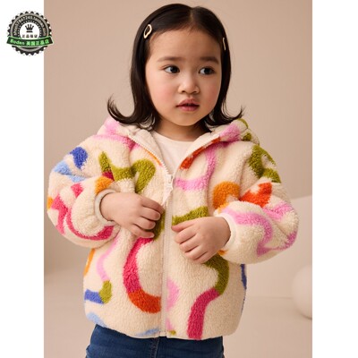 代购 NEXT儿童抓绒外套 25秋季女童米白色彩虹保暖厚上衣 3月-7岁