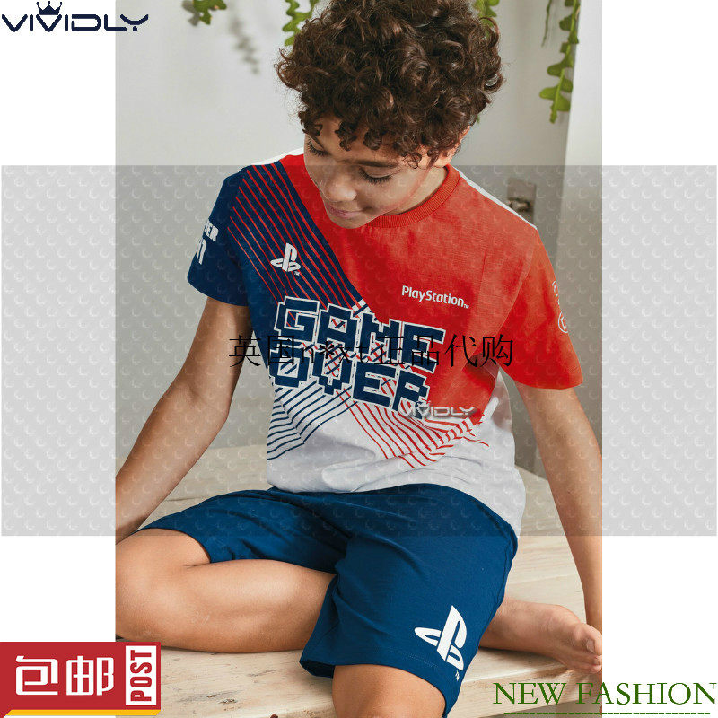 现货速发 NEXT男童纯棉短袖家居服 夏PlayStation儿童睡衣2件套装