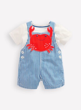 代购MiniBoden宝宝套装 26夏季婴幼儿红蟹短袖T恤+背带短裤 0-3岁