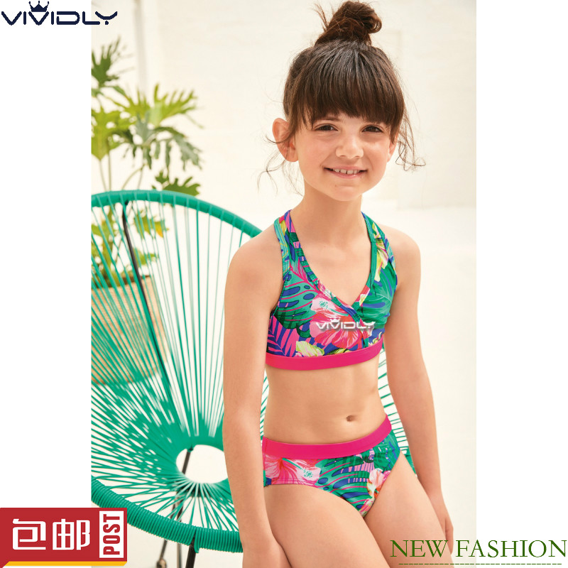 现货NEXT女童比基尼分体泳衣 春夏季大童棕榈温泉泳装2件(3-13岁)