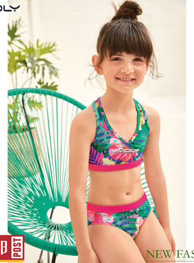 现货NEXT女童比基尼分体泳衣 春夏季大童棕榈温泉泳装2件(3-13岁)