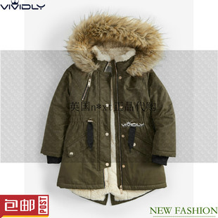 现货 NEXT女童卡其色连帽棉服 冬款加厚保暖透氣厚外套棉大衣 4岁