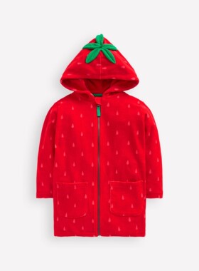 代购MiniBoden儿童泳袍 26夏女童红色草莓条纹毛巾料游泳柔软浴袍