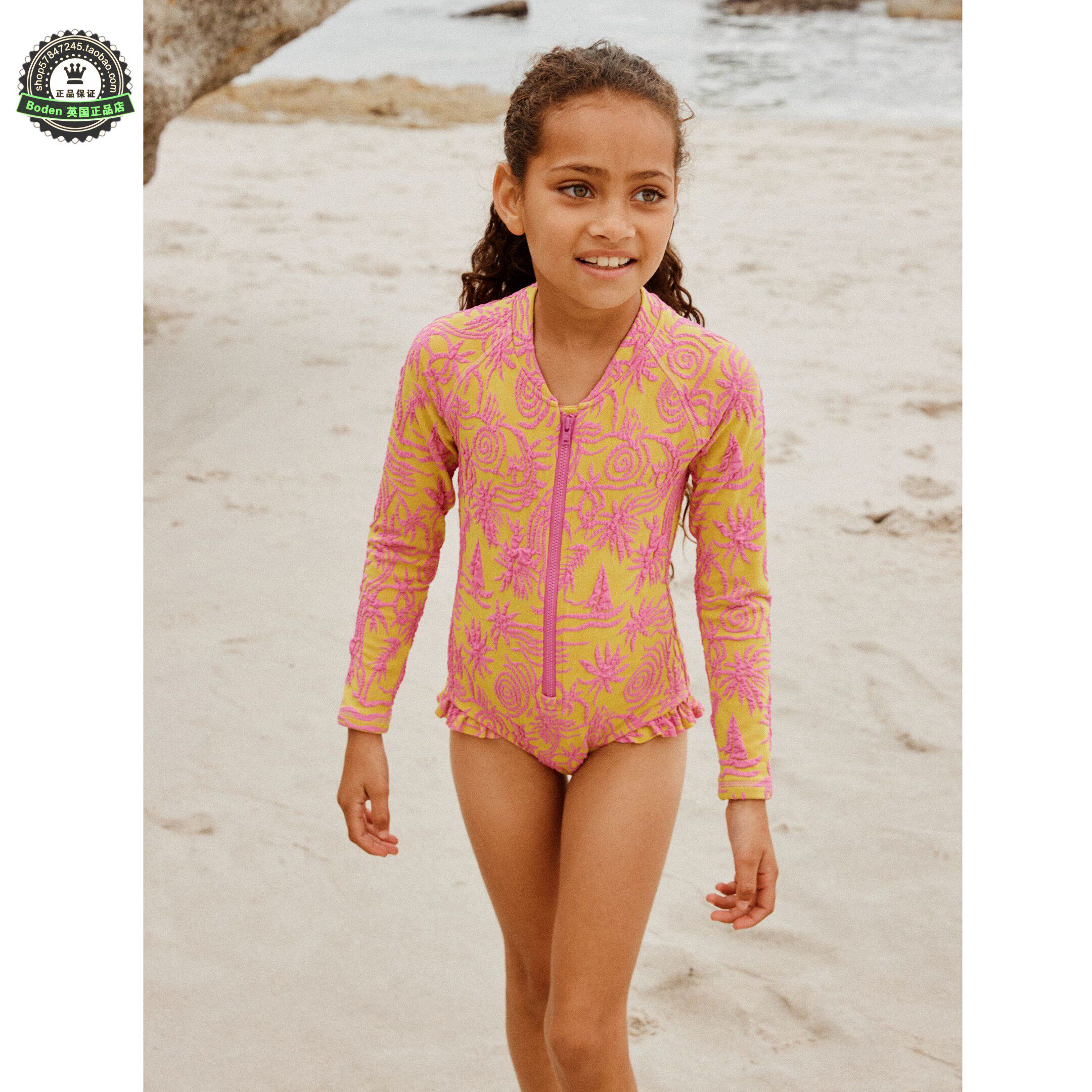 代购 NEXT儿童连体泳衣 26夏女童粉/黄色沙滩长袖防晒泳装 3-16岁