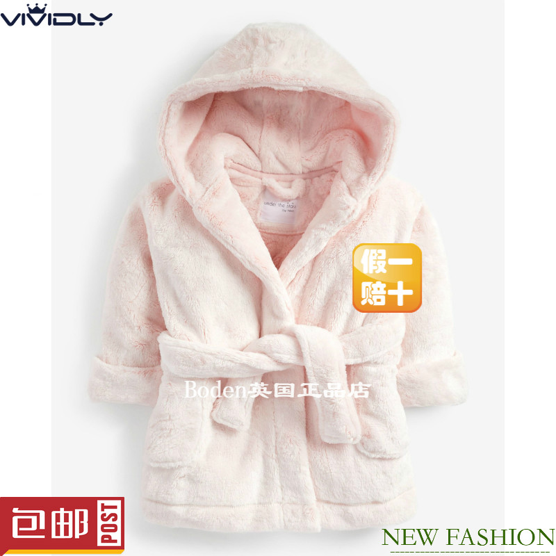 现货 NEXT儿童粉色浴袍 2025秋冬大女童毛绒绒连帽睡袍(9月-16岁)