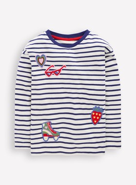 代购MiniBoden儿童长袖T恤 26春季女童蓝色条纹纯棉打底衫 2-10岁