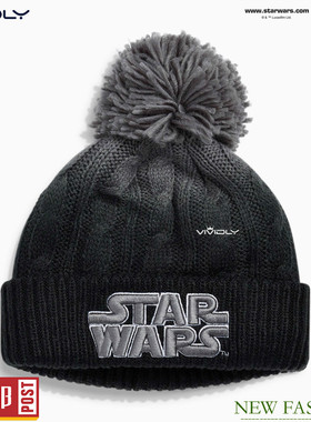 现货NEXT儿童大毛球针织帽 春秋冬季男孩黑色StarWars套头帽3-4岁