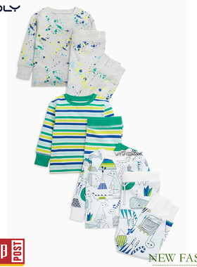 现货 NEXT男童秋衣+秋裤 秋小童綠色Splat纯棉长袖家居服 3套1-2