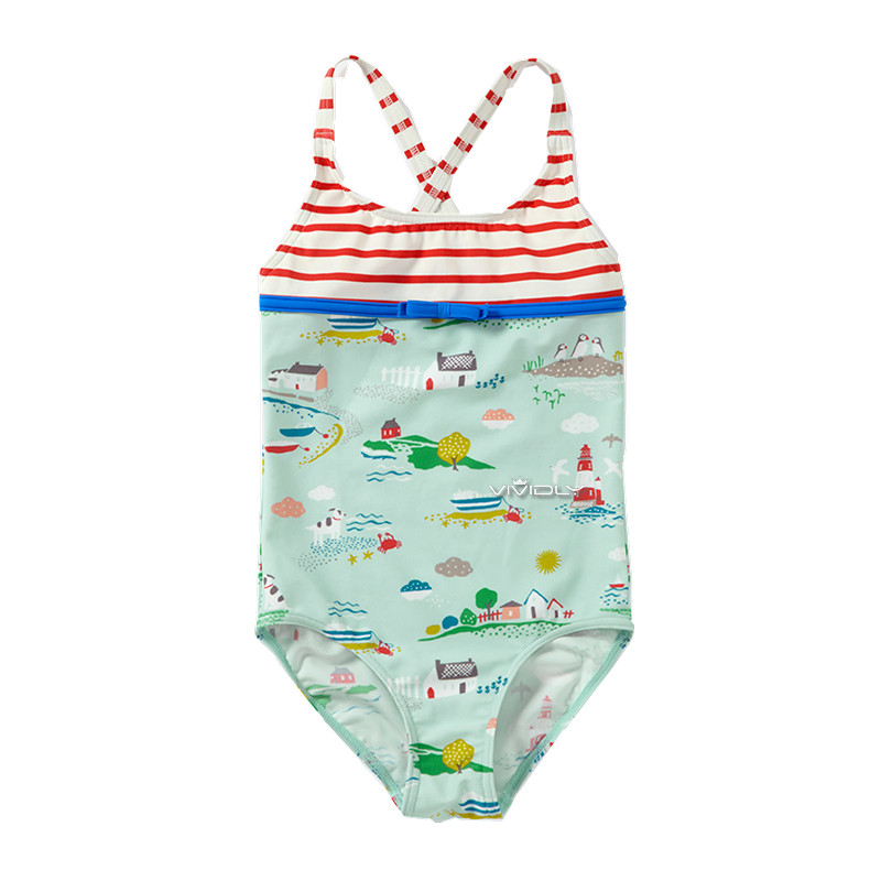 现货正品MiniBoden女童连体泳衣 春夏宝宝小童条纹拼接温泉 2-6岁