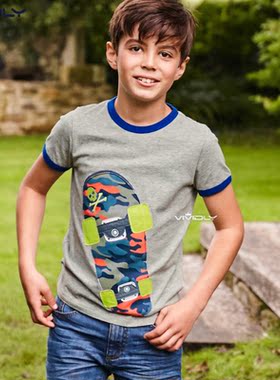 现货 MiniBoden儿童短袖T恤 夏季男童灰色滑板纯棉半袖衫 3-5岁