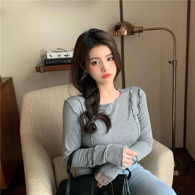 Real shot comfortable puff elastic bottomed T-shirt with mesh sleeve