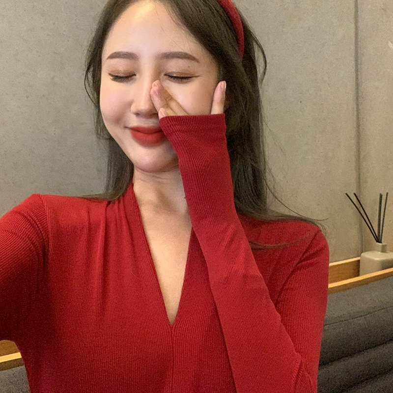 Real-time V-collar long-sleeved cardigan new style skinny retro-style knitted jacket in autumn 2019