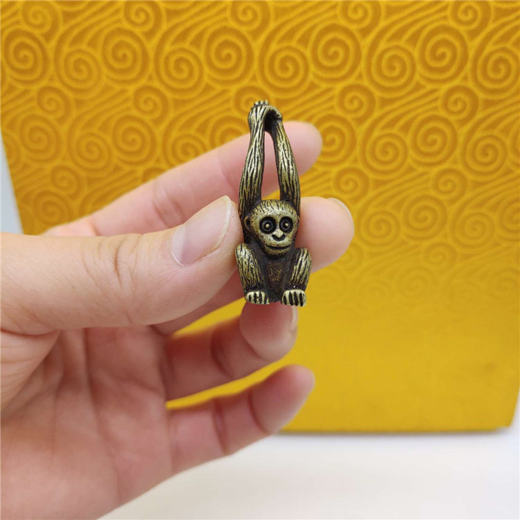 复古实心小物件 袖珍黄铜小猴子长臂毛猴挂件 把玩件小摆件钥匙扣