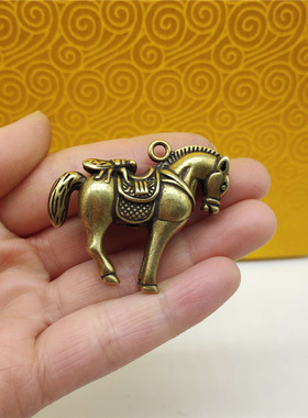 仿古风黄铜马上赢手把玩小摆件