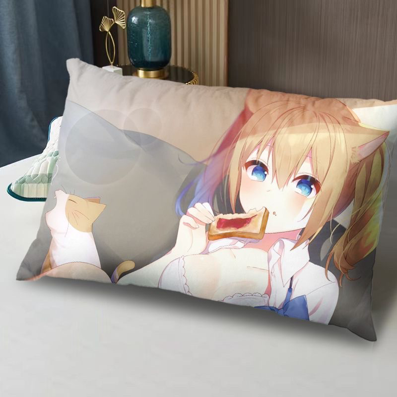 白猫娘mafuyu枕头まふゆ个性猫耳女孩枕芯枕套套装可双面来图定制