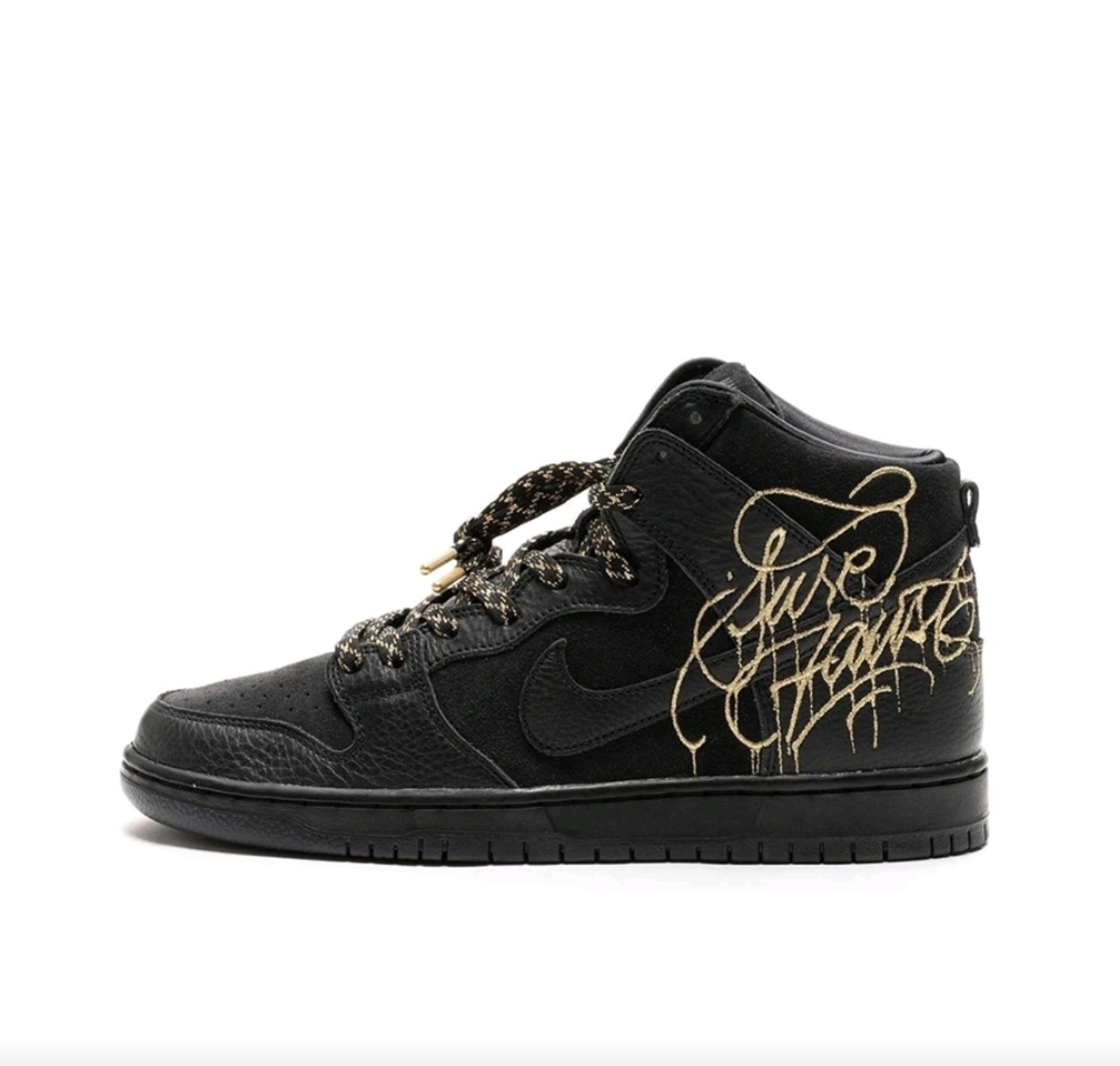 Nike 皮革 舒适 高帮 板鞋 男女同款 黑金DH7755-001温州YS仓