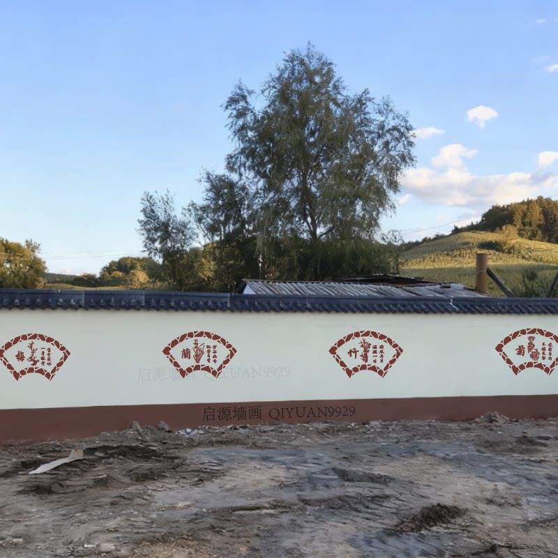 扇形文化墙手绘模板画装饰