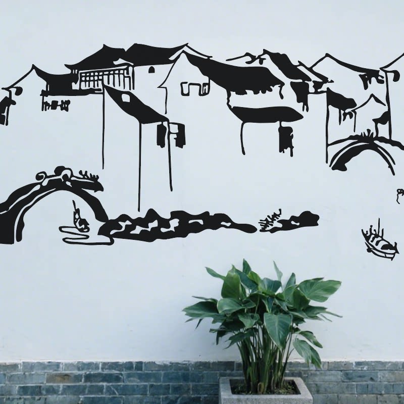 徽派建筑手绘模板绘画庭院装饰