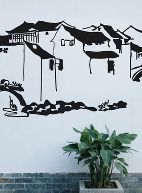 徽派建筑手绘模板绘画庭院装饰