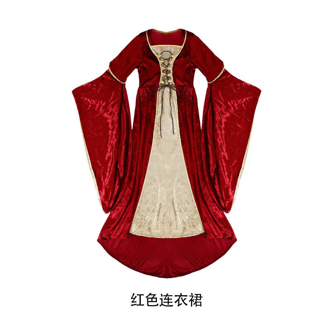 万圣节儿童演出服欧美方领捆绑束腰礼裙中世纪文艺复兴复古连衣裙