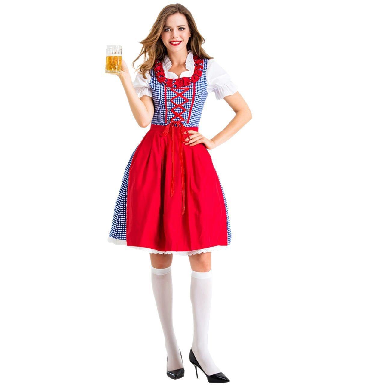 德国慕尼黑红色啤酒节服装巴伐利亚民族狂欢派对演出服连衣裙女仆