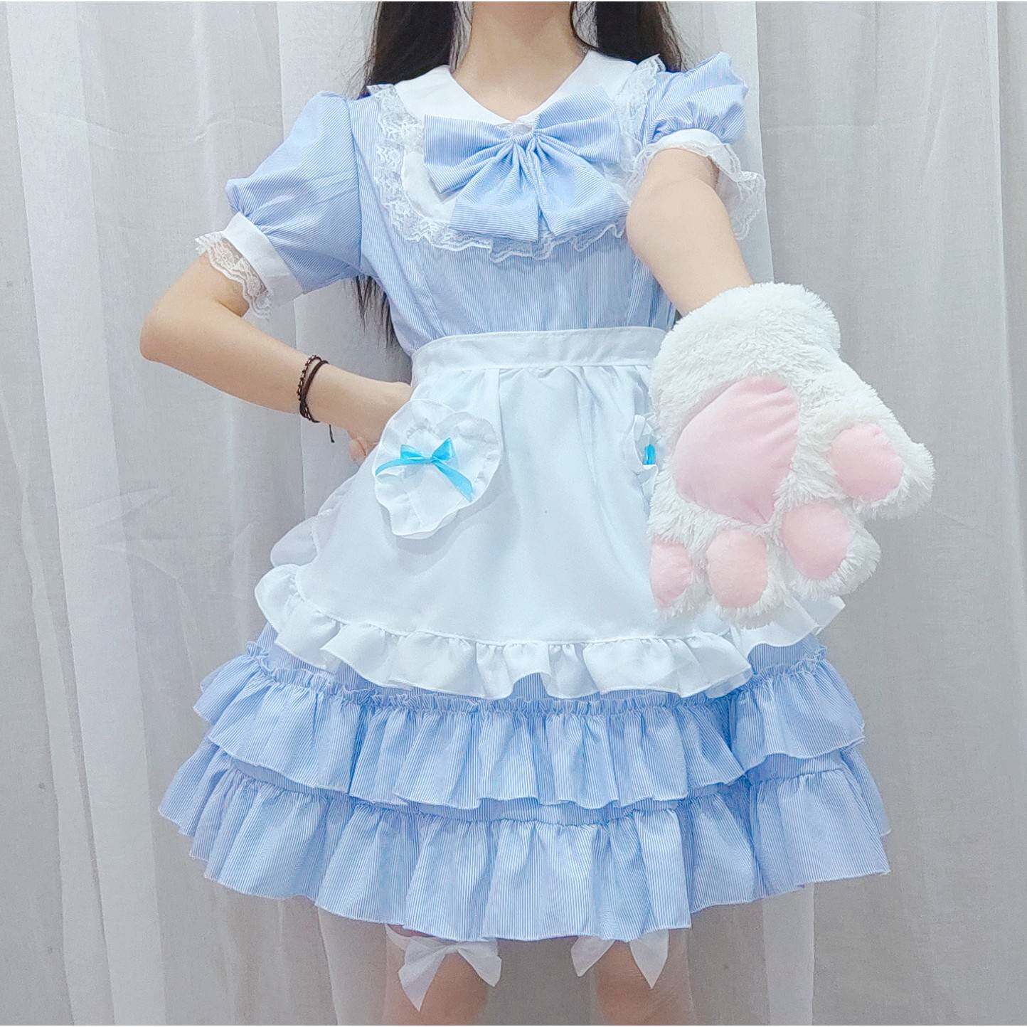 日系女学生可爱夏日泡芙lolita萝莉甜美连衣裙OP女仆蓬蓬裙 cos服