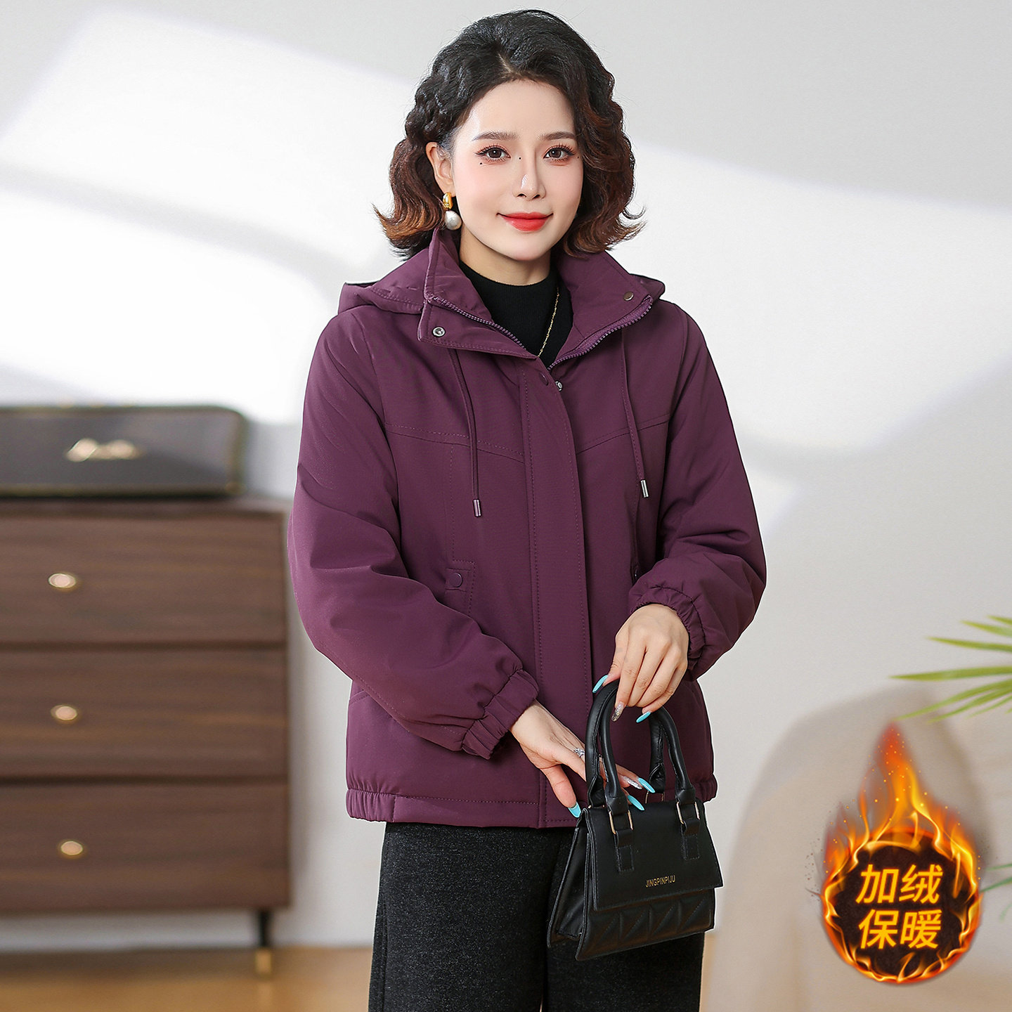 女中老年妈妈装加绒保暖洋气外套
