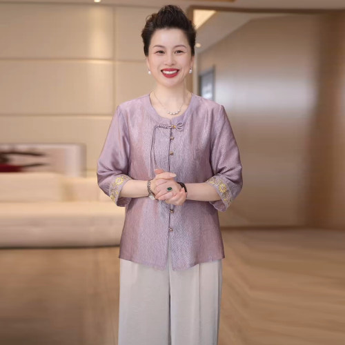 洋气中年女装国风上衣裤子两件套