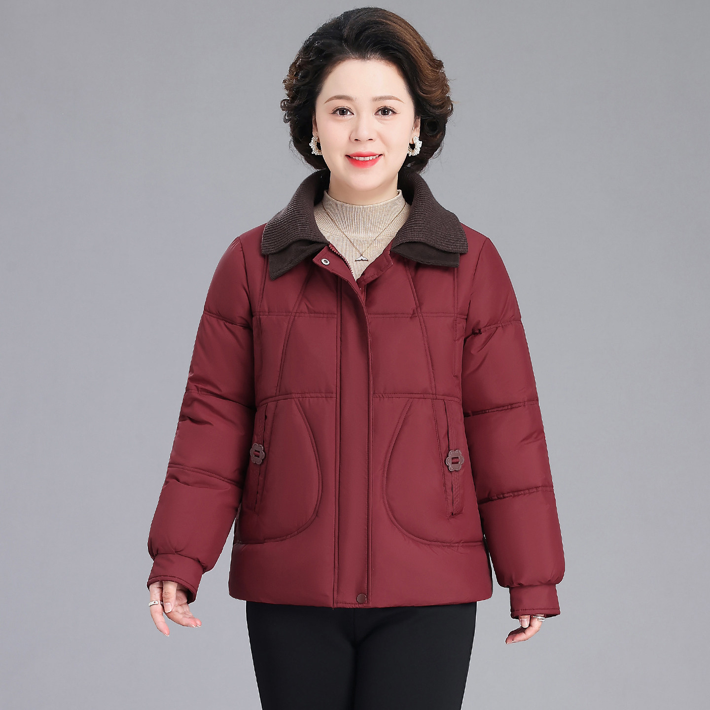 中老年妈妈装宽松保暖棉衣外套
