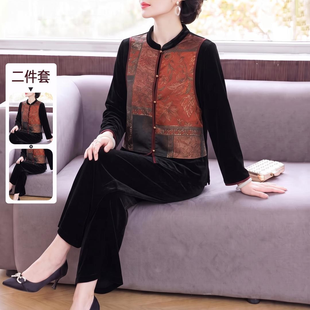 中老年女春秋假两件薄款马甲外套