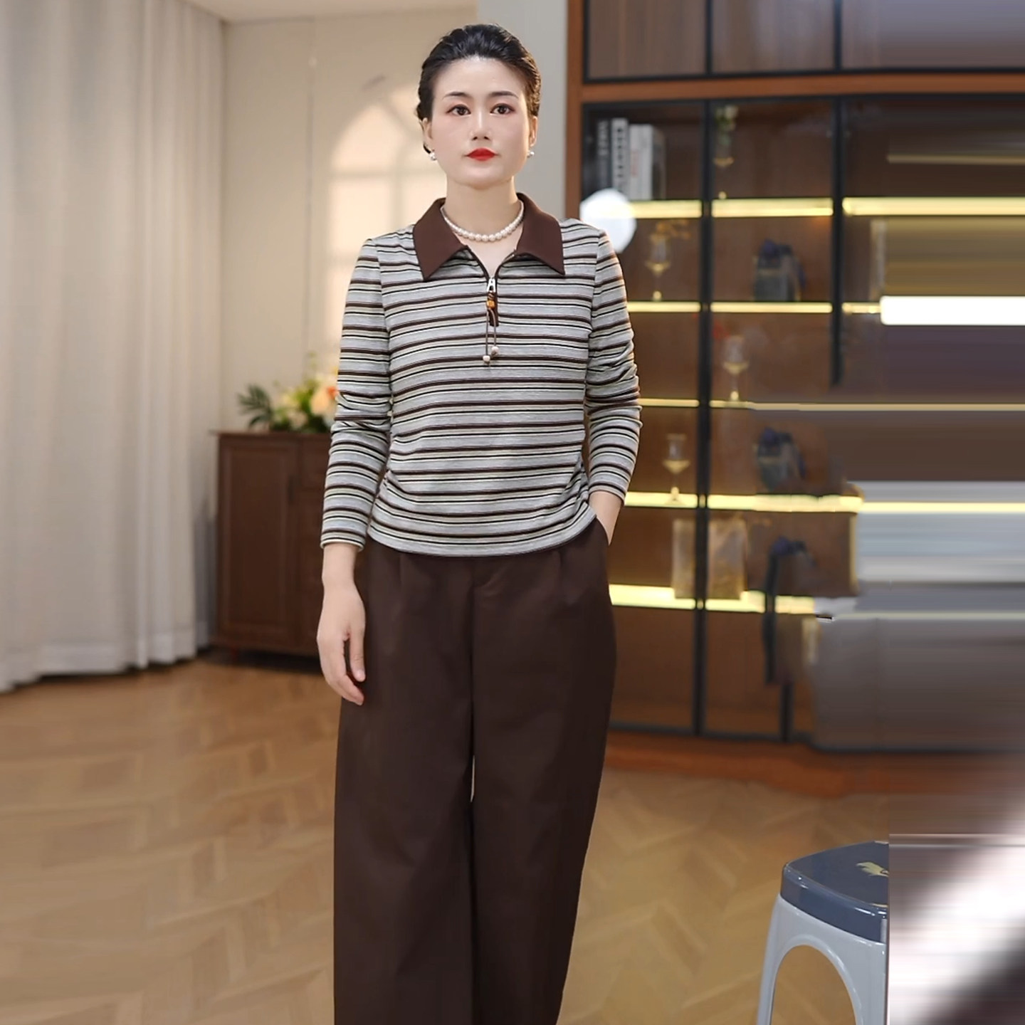中老年女装春秋洋气阔腿裤两件套