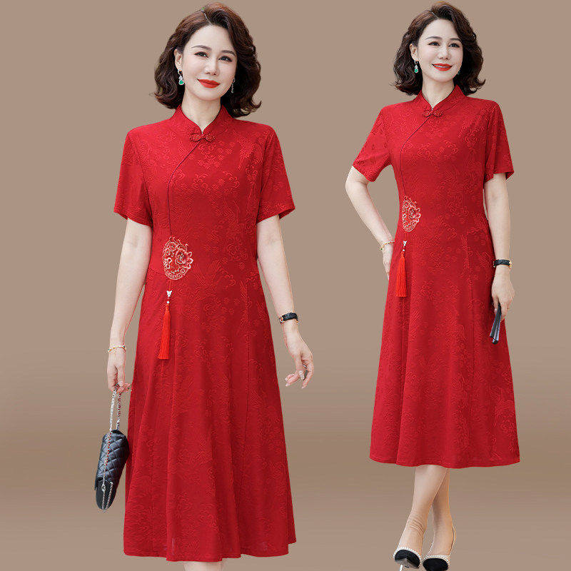 喜婆婆礼服妈妈夏装婚宴装连衣裙