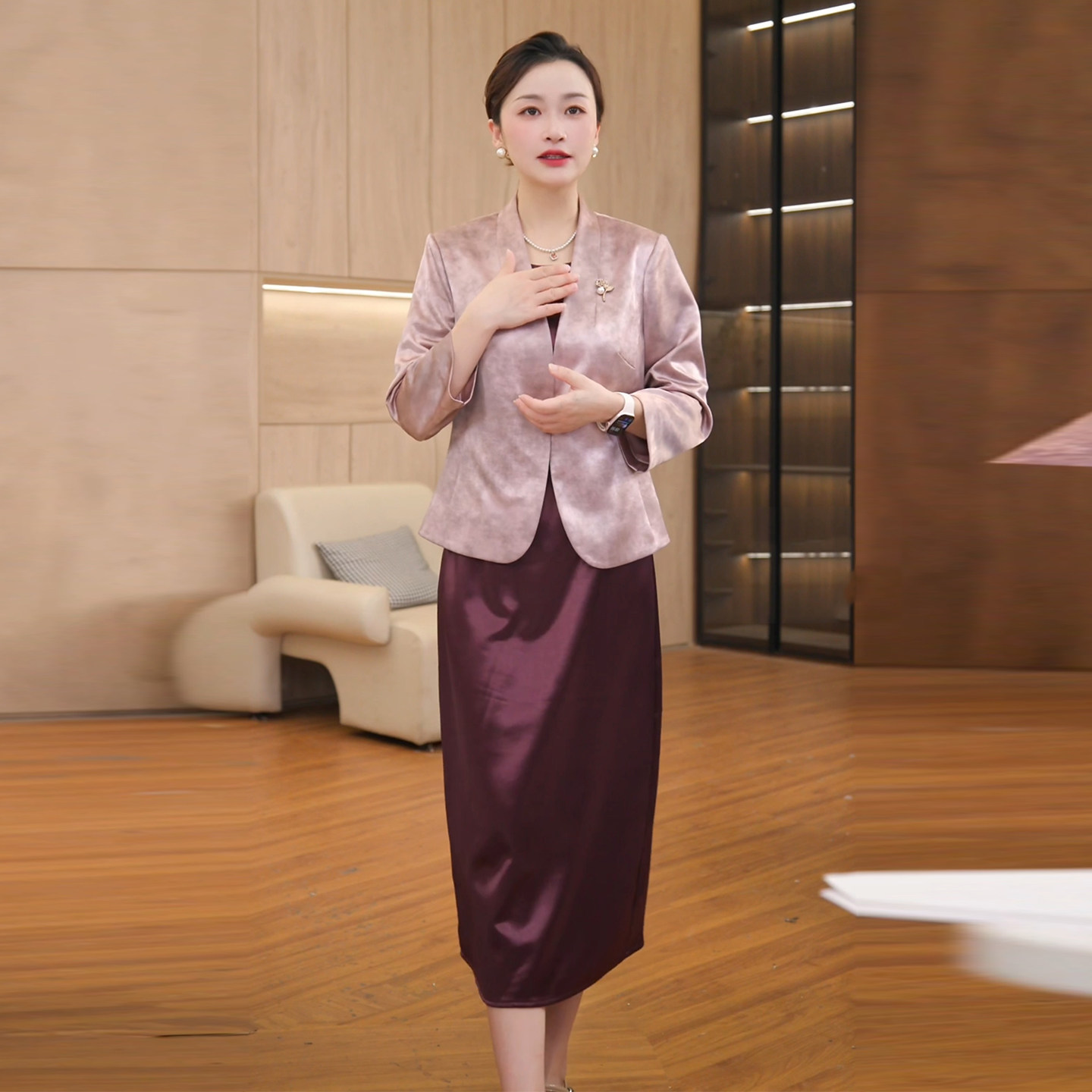 春秋气质两件套裙中年妈妈连衣裙