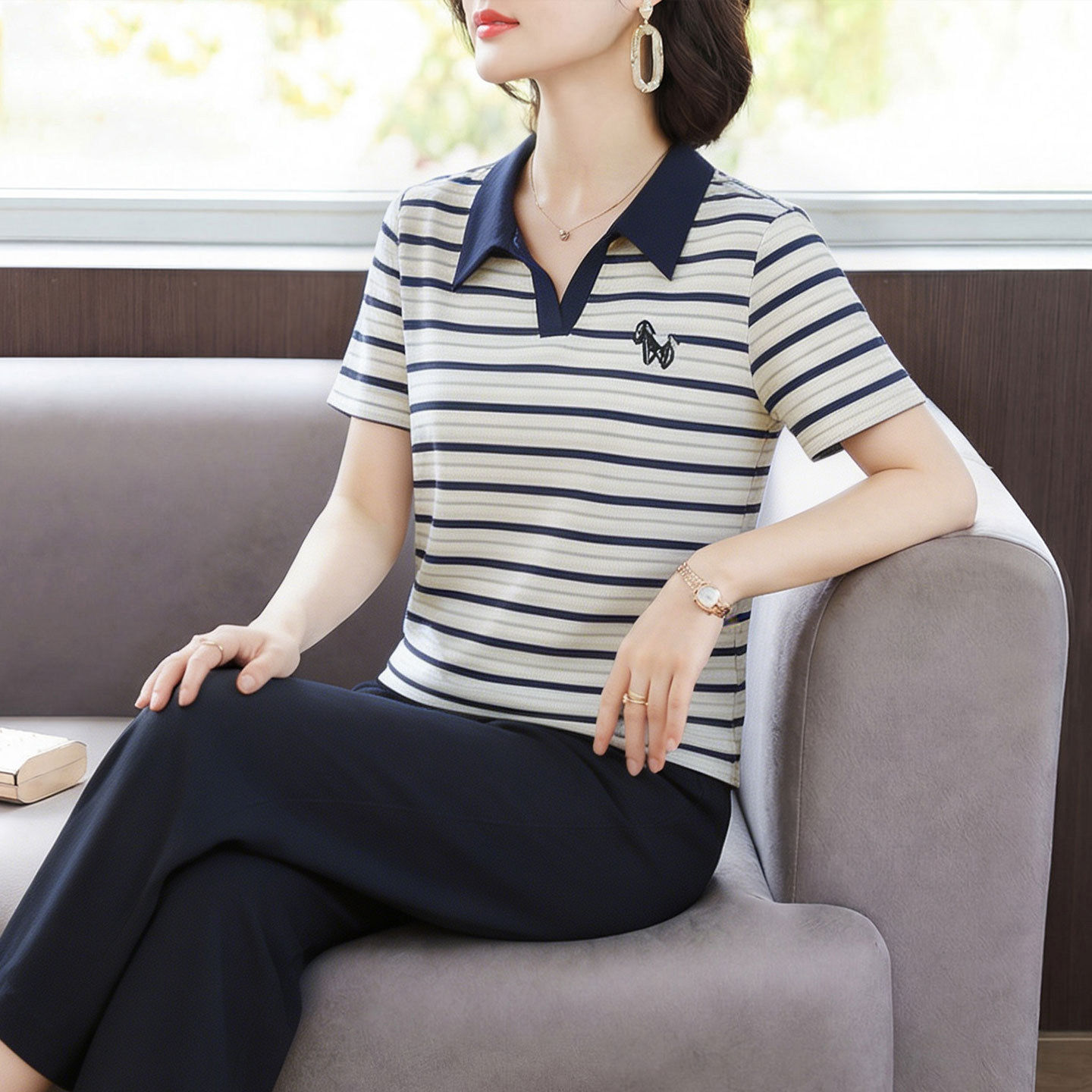中年大码女装短袖休闲宽松套装