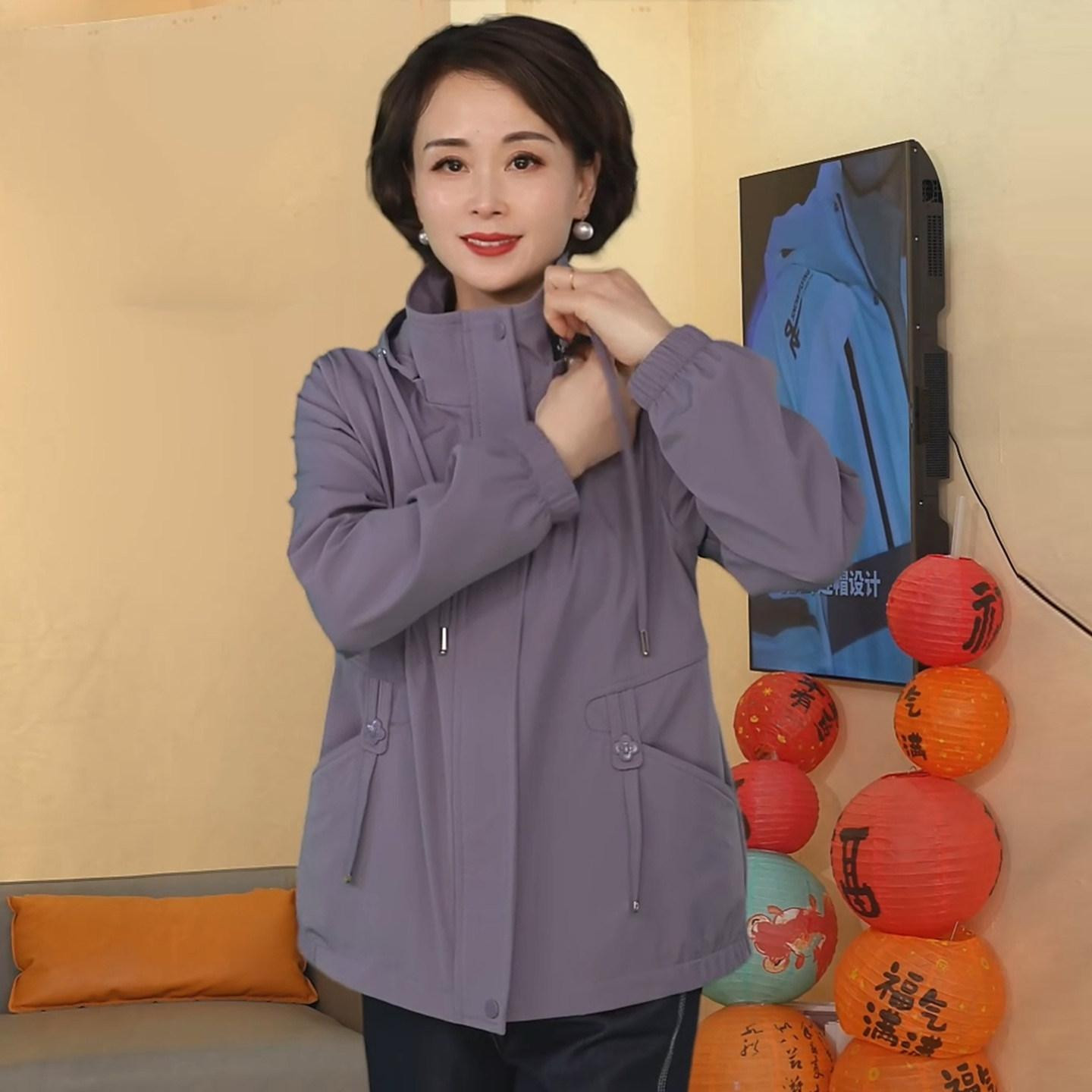 中老年春秋洋气休闲妈妈风衣外套