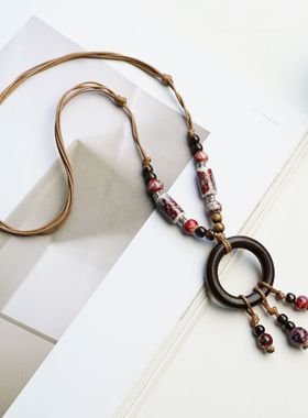 冬季新款厂家直销陶瓷小众设计高级感项链新中式陶瓷毛衣链配饰女