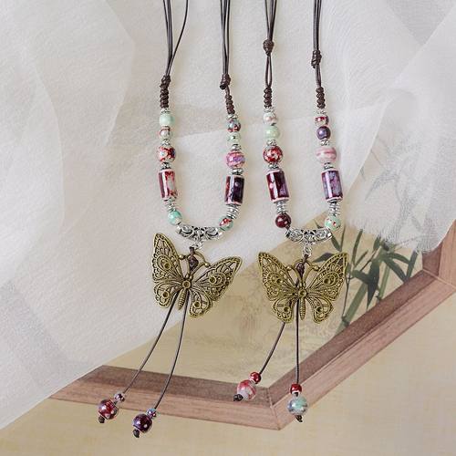 项链毛衣链蝴蝶中国风民族风