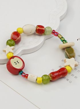 景德镇新款陶瓷串珠手链饰品小清新直播货源厂家夏天出游手串