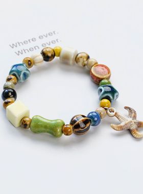 景德镇陶瓷手串爆款精致清新小众摆摊创意手链编织饰品手饰