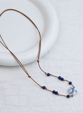 景德镇陶瓷项链锦鲤简约可爱ins清新项链颈链锁骨链直播货源