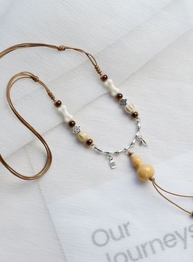 秋冬新款景德镇陶瓷可调节葫芦项链毛衣链古风百搭配饰气质甜美