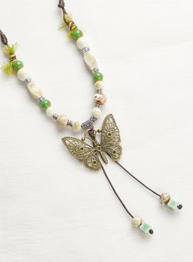 新款复古民族风景德镇陶瓷项链长款毛衣链跨境小饰品配饰厂家